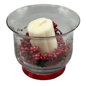 Handmade Christmas candle decoration glass holder painted with holly red READ
